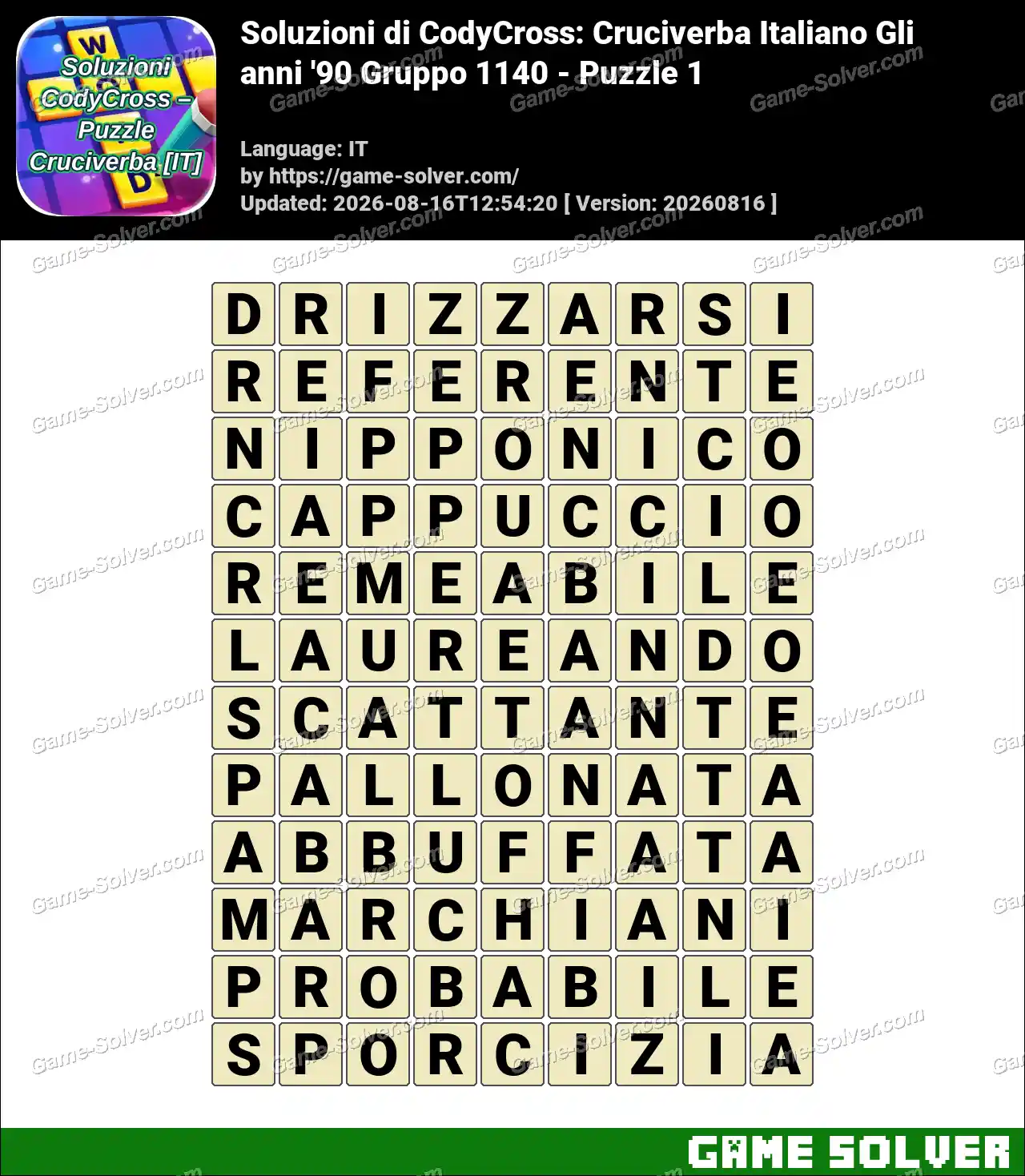 Soluzioni di CodyCross: Cruciverba Italiano Gli anni ’90 Gruppo 1140 – Puzzle 1